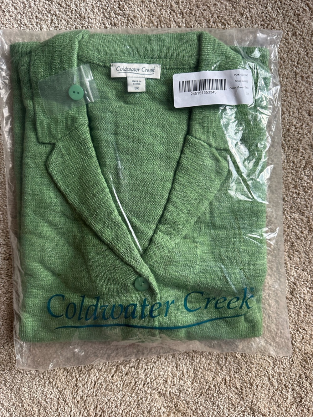 Coldwater Creek Green Knit Button-Front Sweater